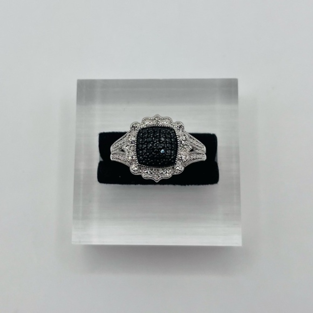 Rhodium Plated Black and Silver Ring